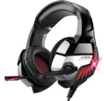 Onikuma k5 pro wired gaming headset anc stereo headphones with microphone led lights for xbox one laptop, professional gaming headset (red)